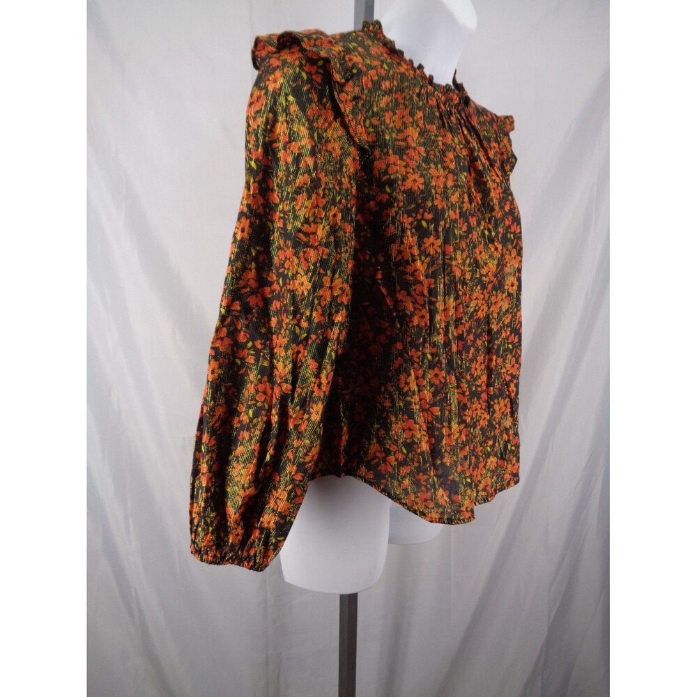 Gap Floral Metallic Ruffle Top Blouse Size Medium - Picture 5 of 14